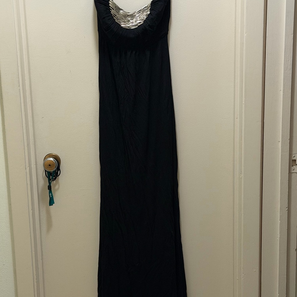 Black Maxi Strapless Dress with Beaded Design